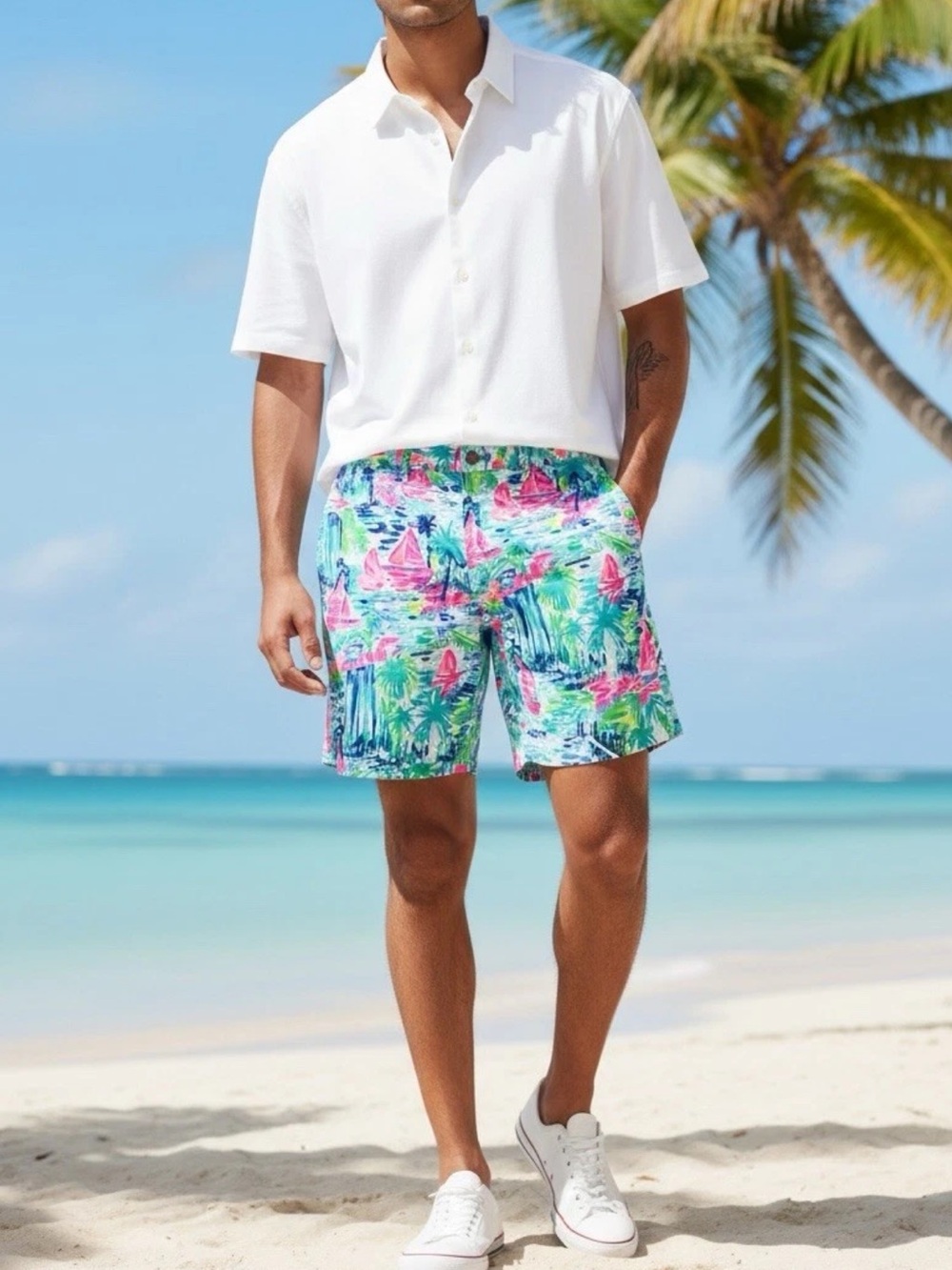 Lilly Pulitzer Men's Beaumont Shorts in Salt in the Air Sailboat Print Size 34